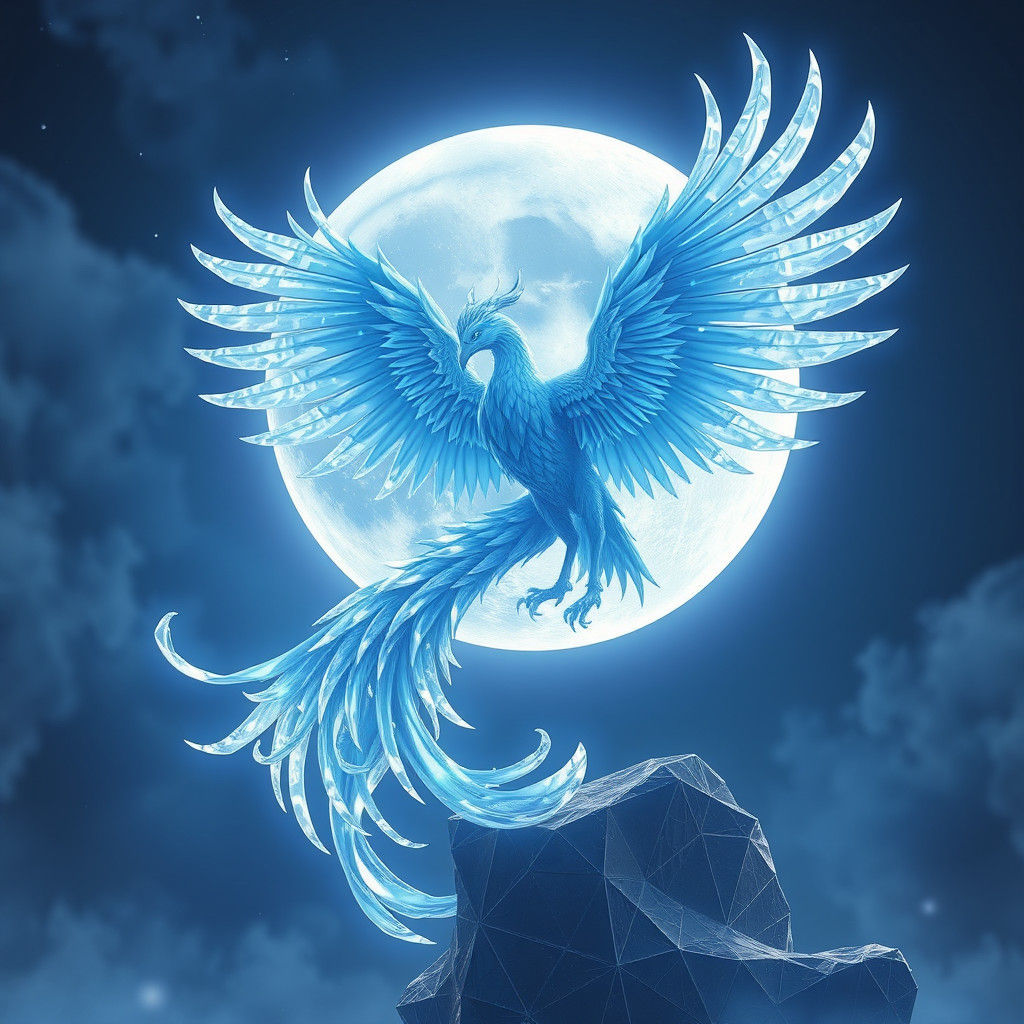 Icy Blue Phoenix Lunar Anime Art