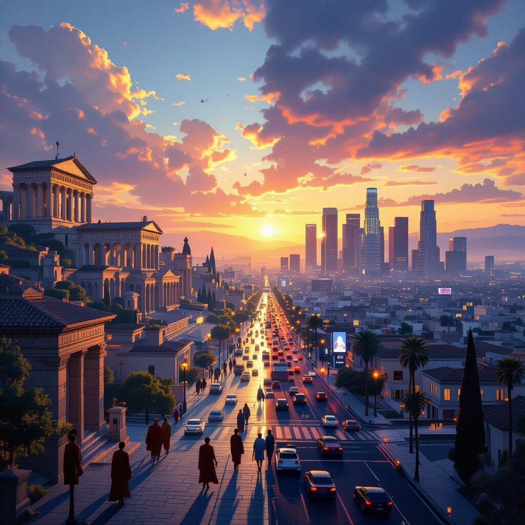 Roman Empire Meets Los Angeles at Sunset Digital Painting