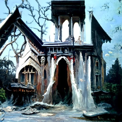 Gothic Vampire Mansion as Oil Painting