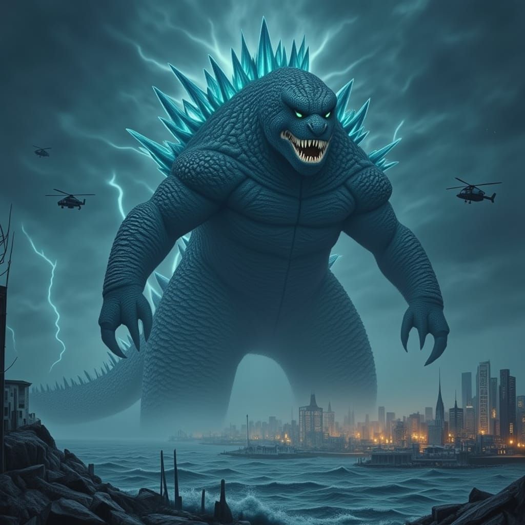 Colossal Kaiju Emerges from Stormy Seas