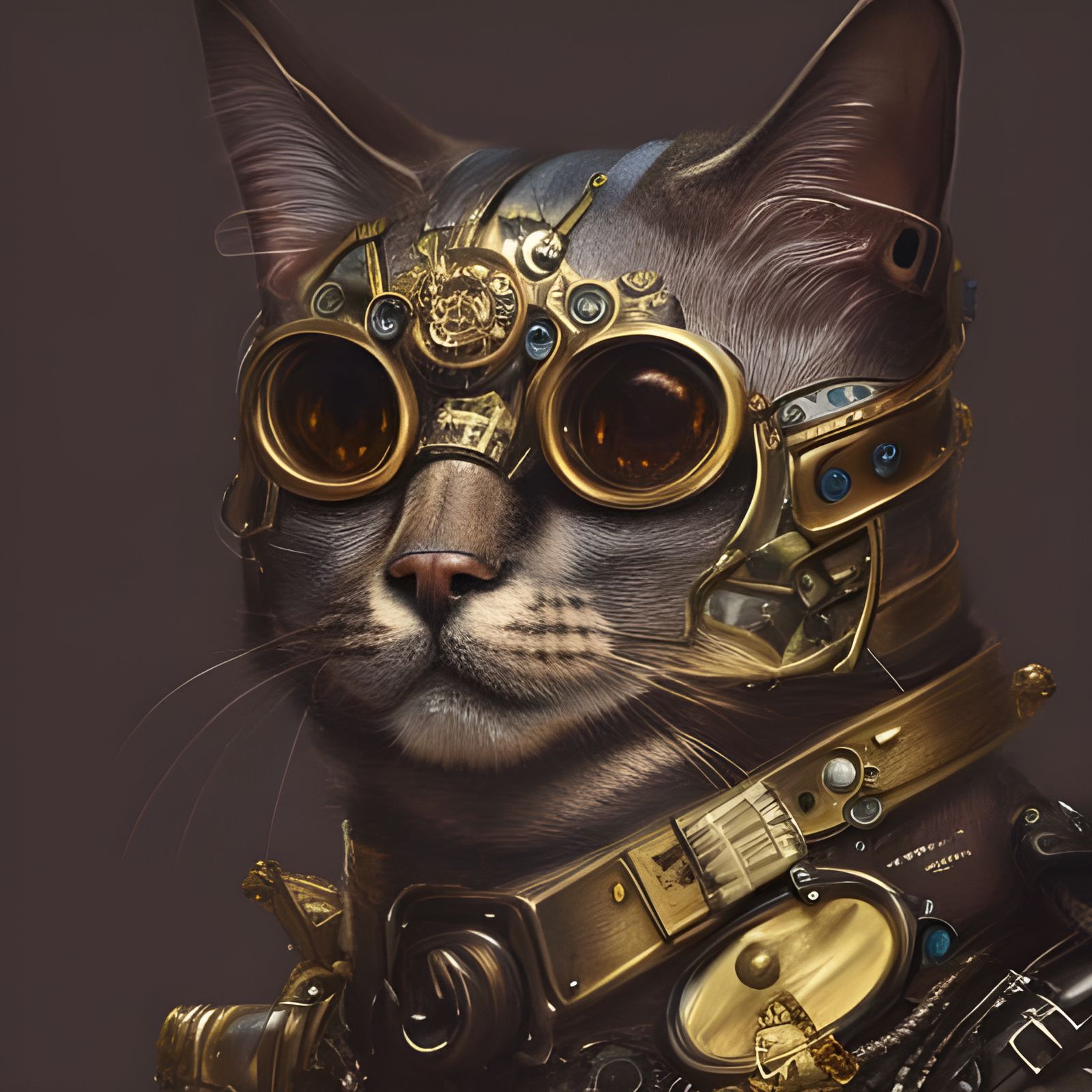 Steampunk Cat in Military Armor, Digital Illustration