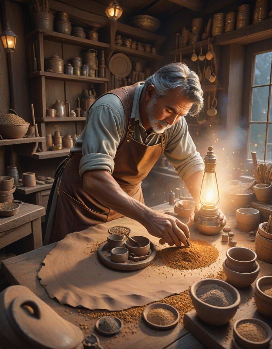 A man is making a hand-crafted clay item.