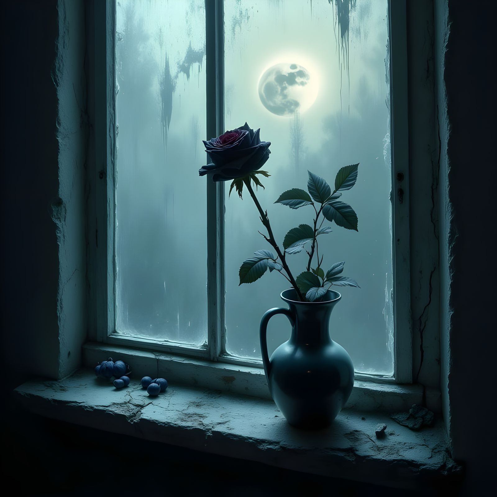 Emotional Portrait of Heartbreak Under Moonlight