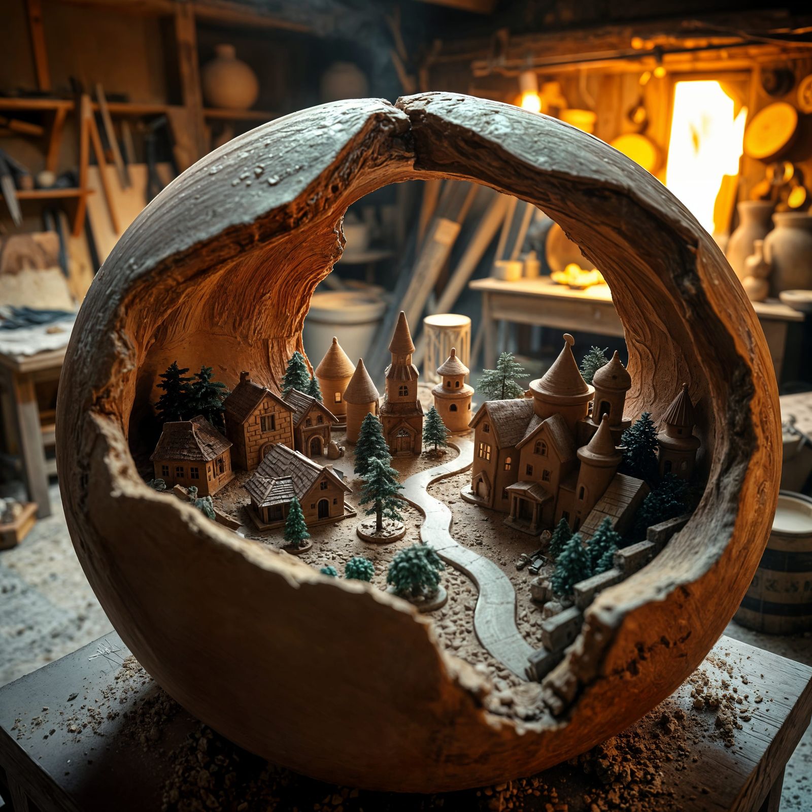 Cozy Clay Village in a Rustic Pot