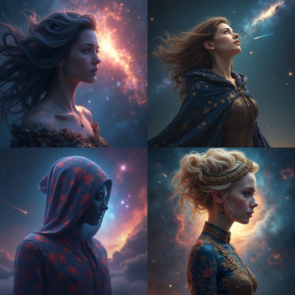 Cosmic Galaxy Portrait with Comet and Nebula