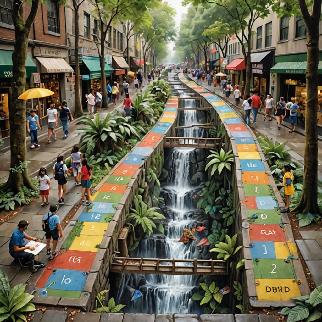 Surreal Chutes and Ladders Street Art Illusion