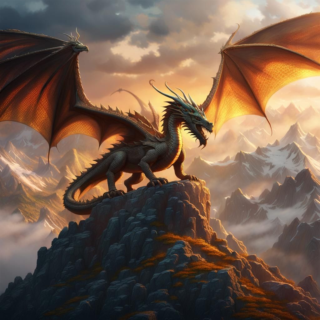 Majestic Dragon on Misty Peak: Fantasy Concept Art