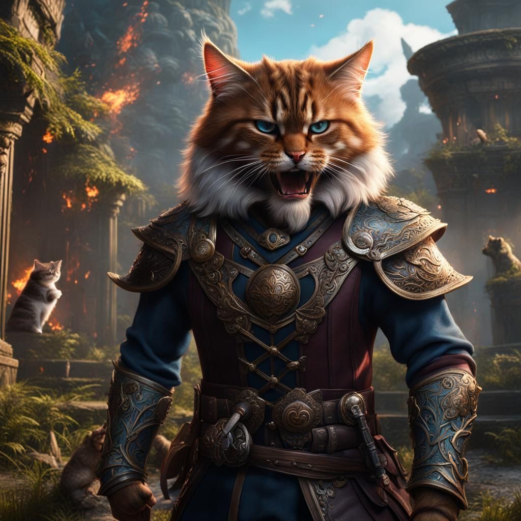 Angry Man Cursing Cat: Detailed Matte Painting