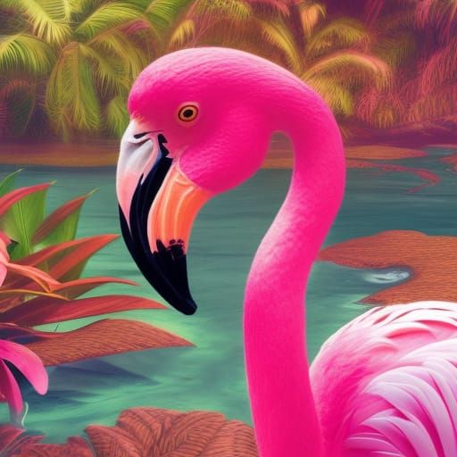 Pink Flamingo in Tropical Paradise: 8K Art