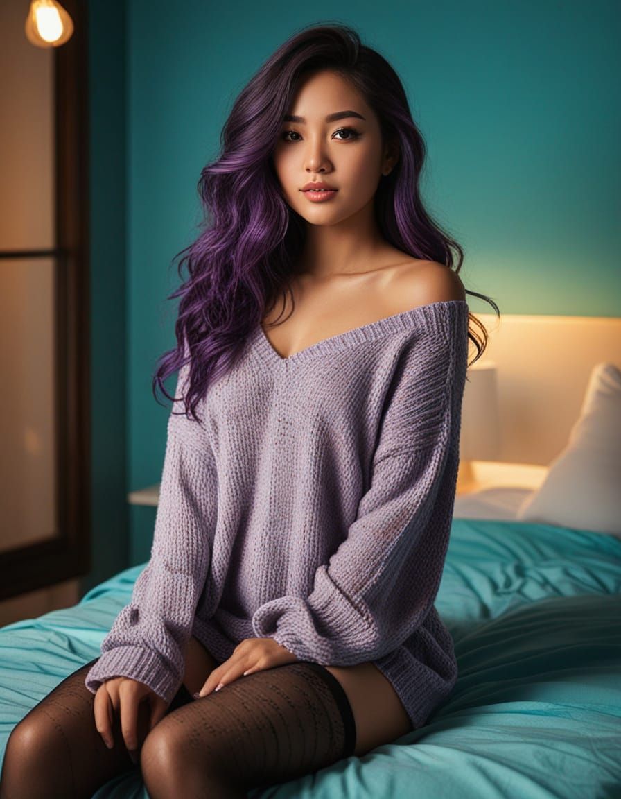 Japanese Seductress in Dorm Room, Splash Art Style