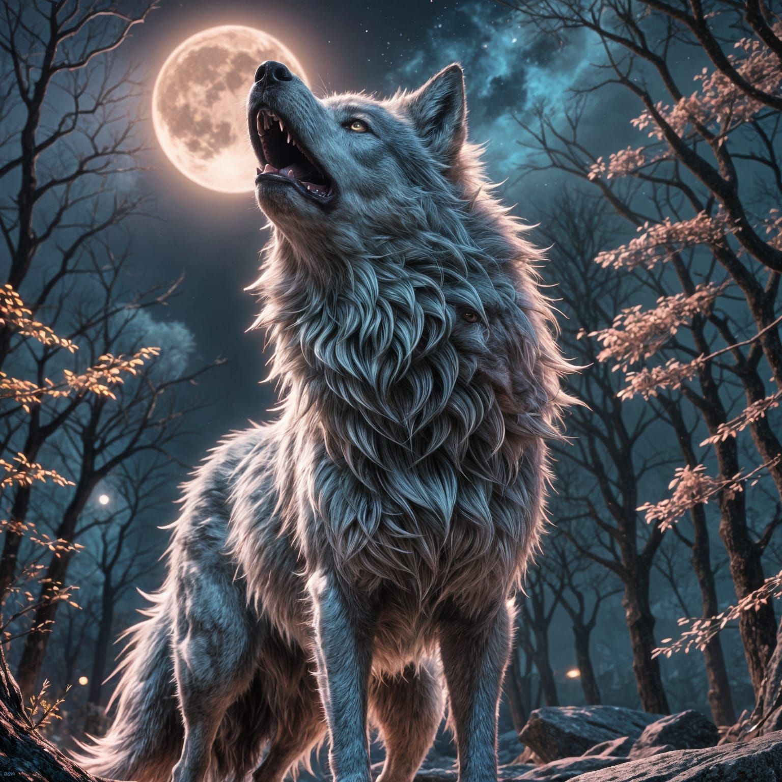 Howling Spectral Wolf in 3D Anime Style