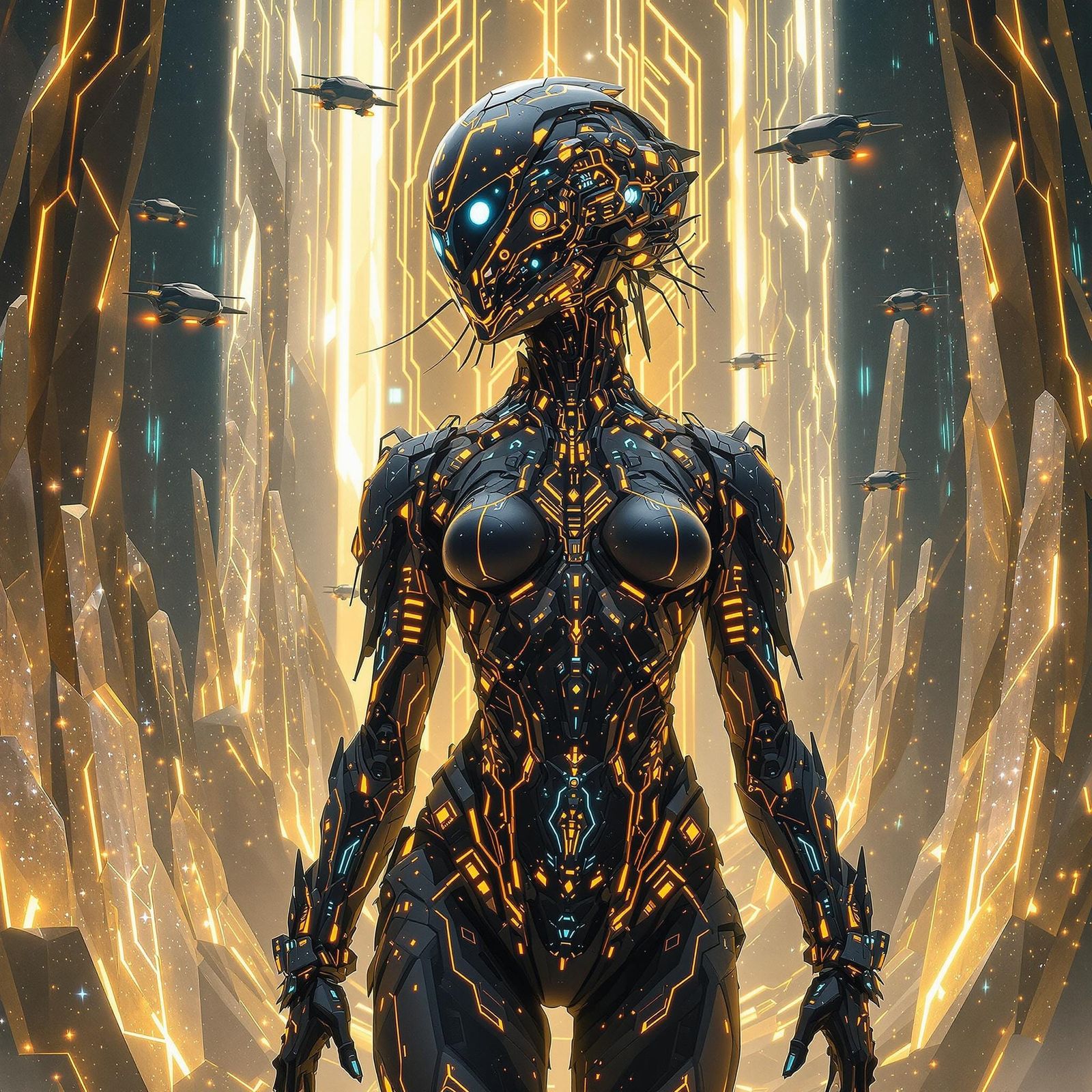 Cyborg on Alien Planet in Biomechanical Style