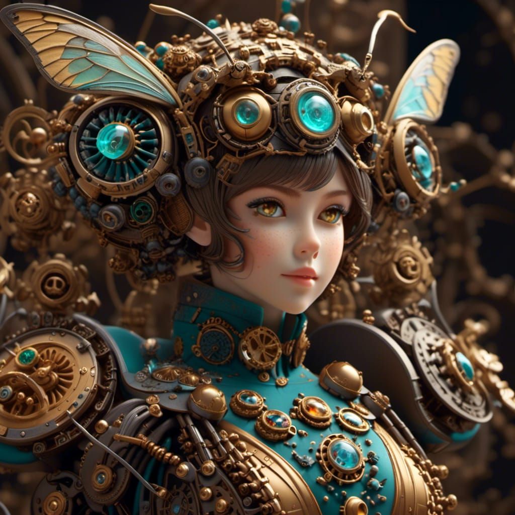 Steampunk Woman in Clockwork City Engine