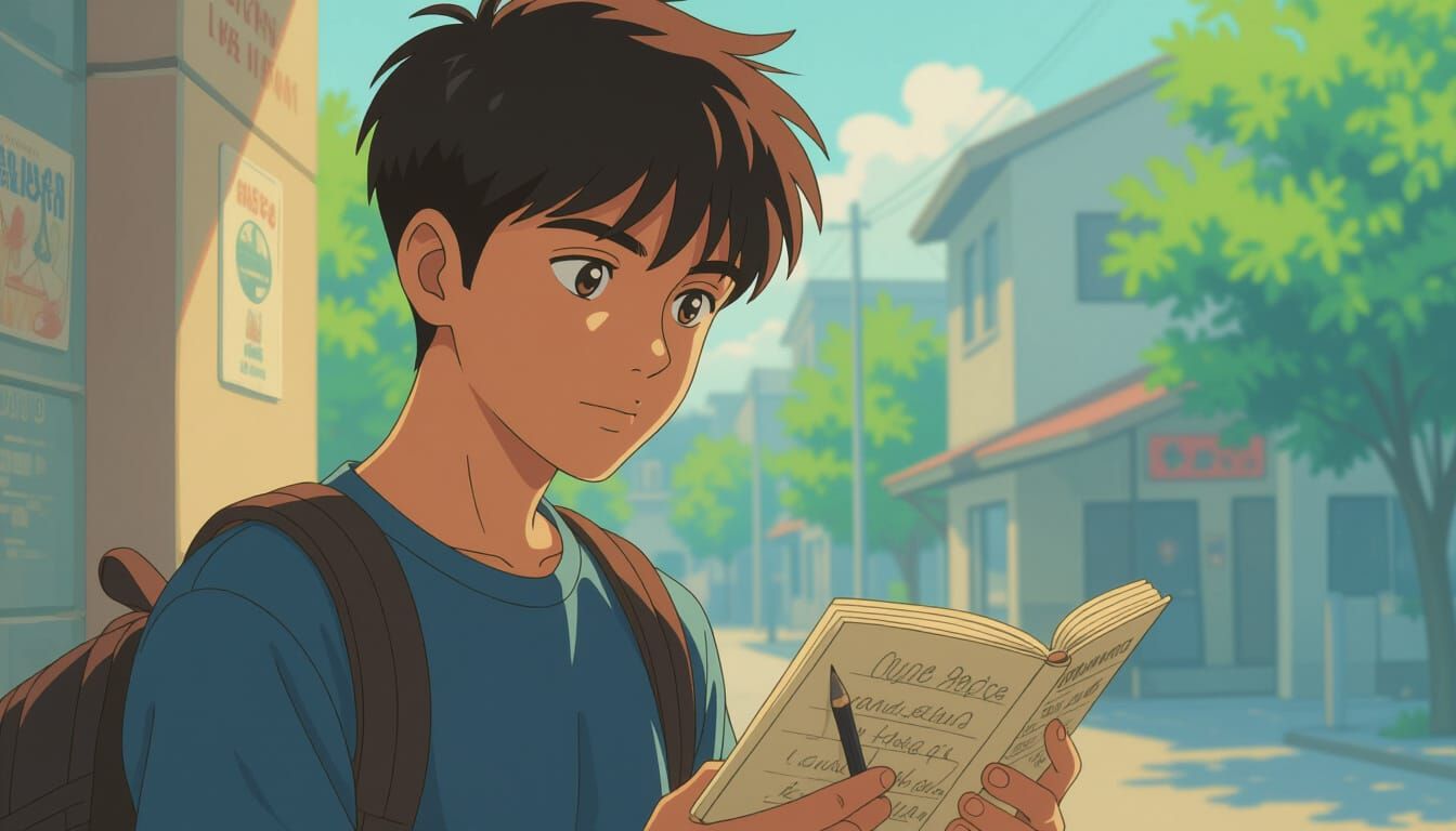 Young Indian Artist's Determined Portrait in Vibrant Cartoon...