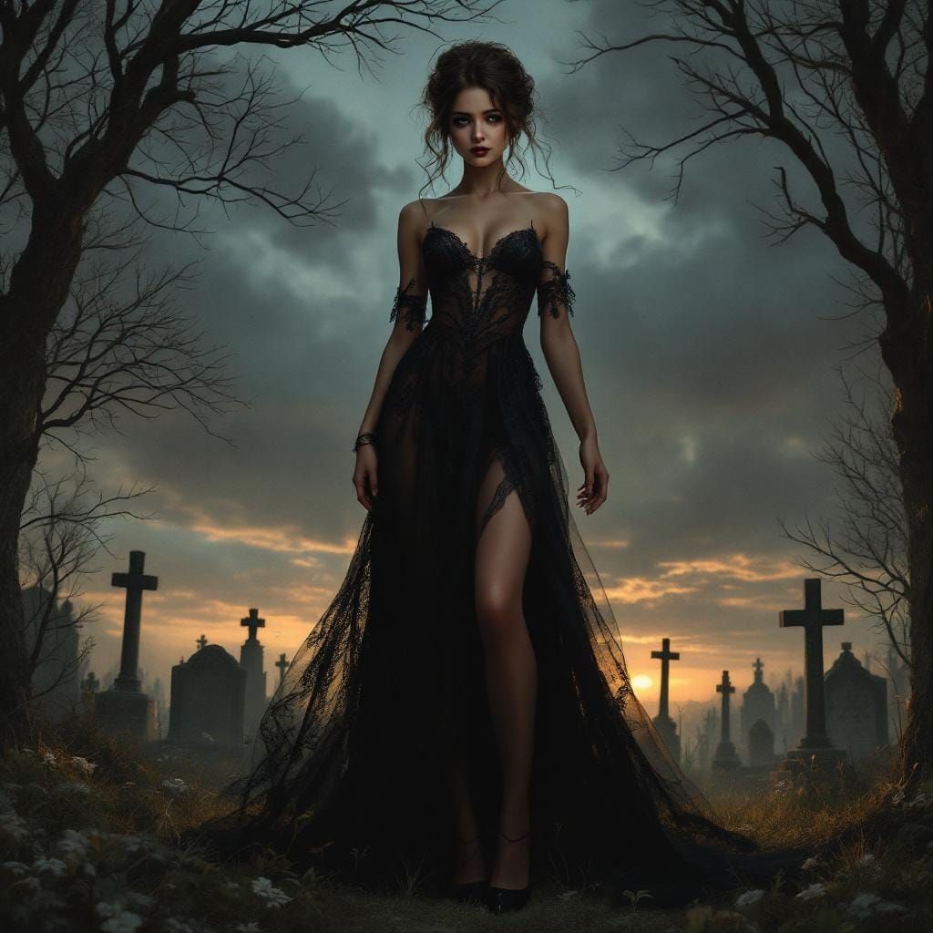 Widow in Mourning: Illustration in Romantic Style