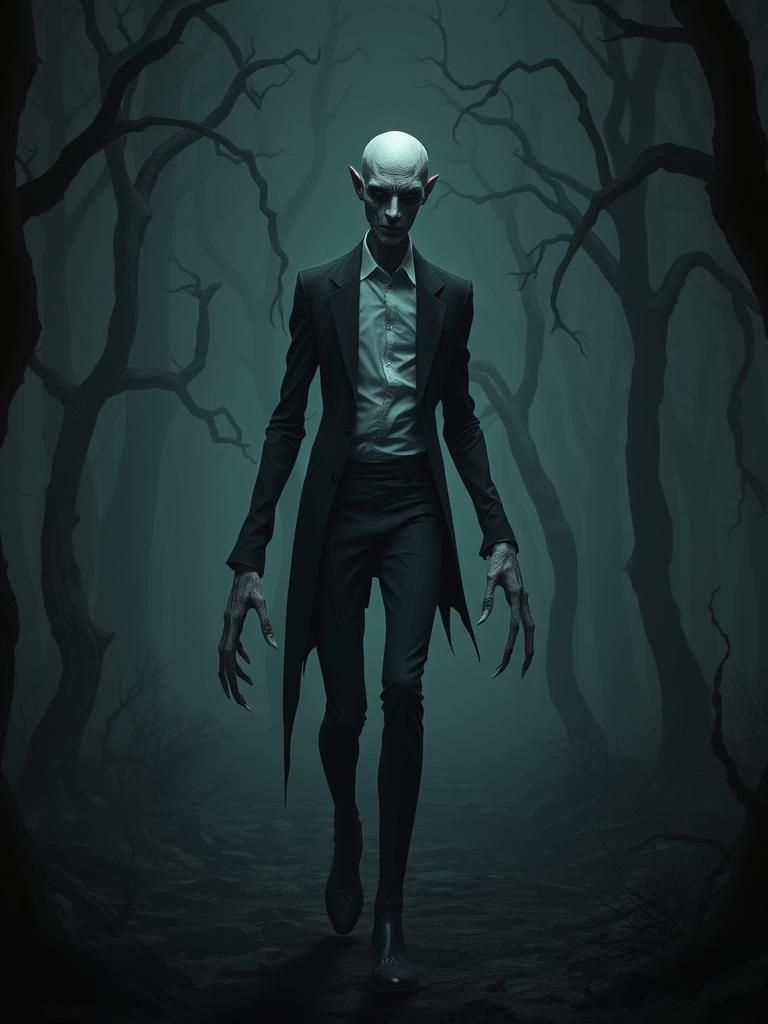 Eerie Figure in Dark Forest: a Cinematic Horror