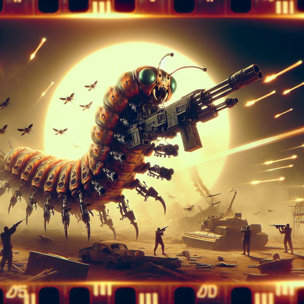 Dystopian Insect War: Caterpillar Soldier in Action Film