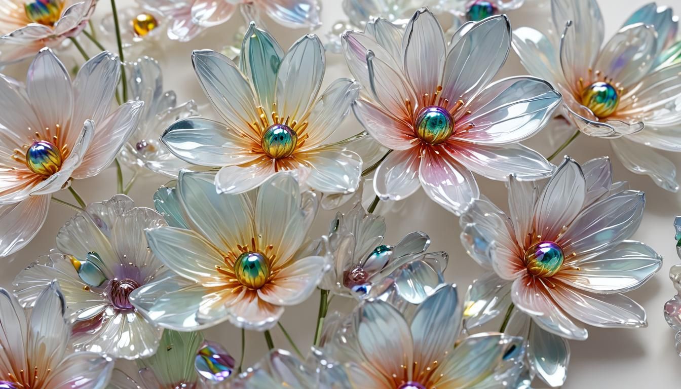 Iridescent Glass Flowers Macro Photography