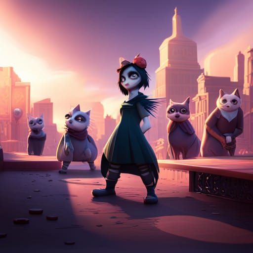 Goth Cats in Pixar-Style 3D Digital Art