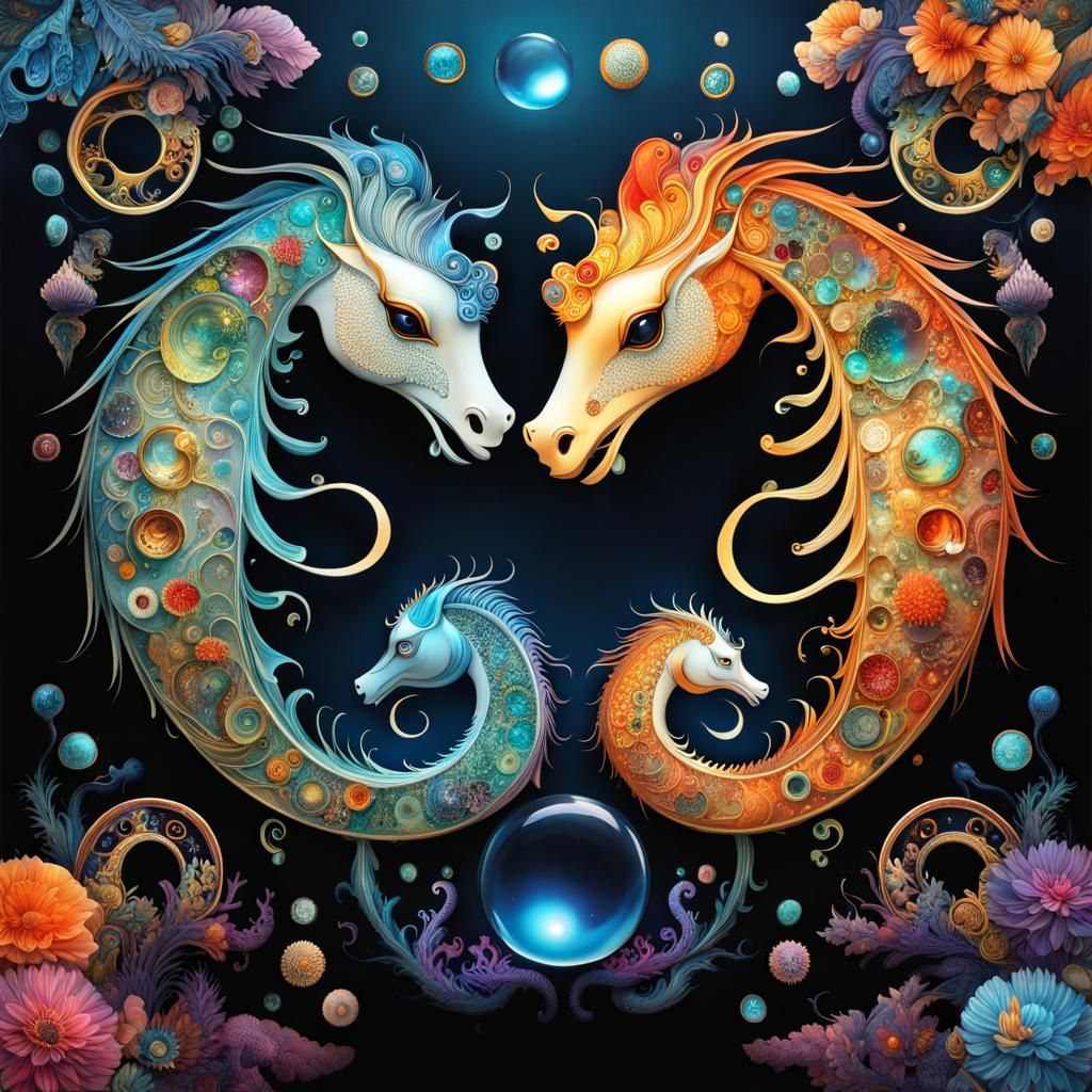Surreal Seahorses Form Yin Yang Symbol