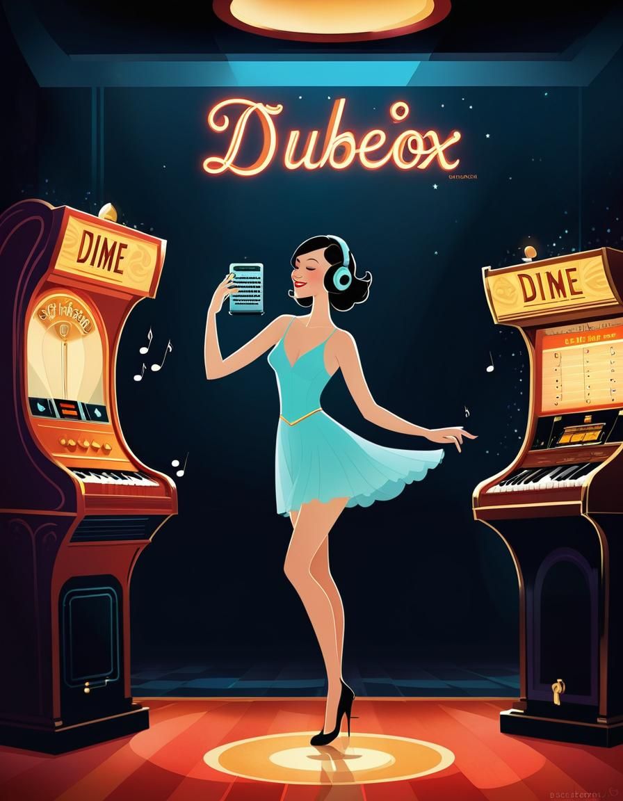 Jukebox and Dancer in Digital Illustration Style