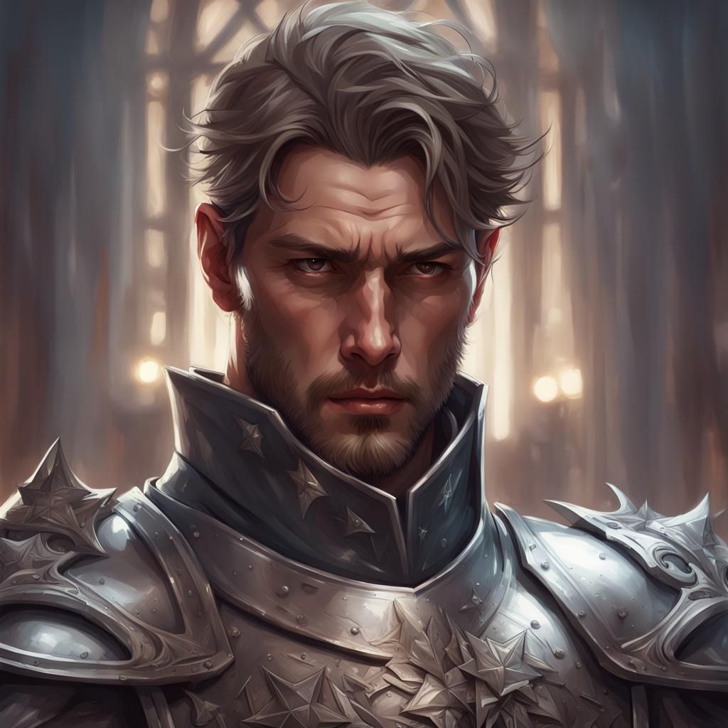 Handsome Knight in Dark Armor: Hyperdetailed Portrait