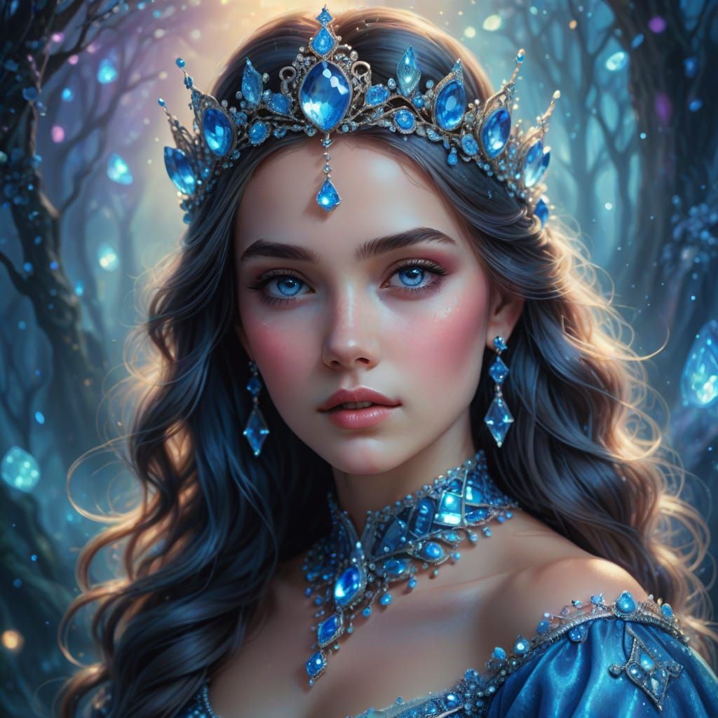 Blue Princess Portrait in Dreamy Digital Art