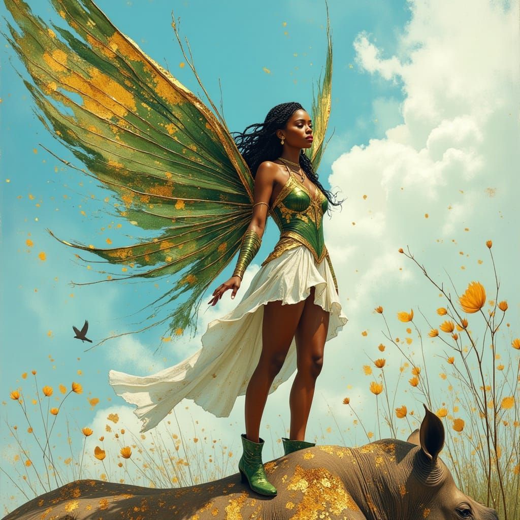 Fairy Warrior Kelly Rowland on Rhino in Jungle