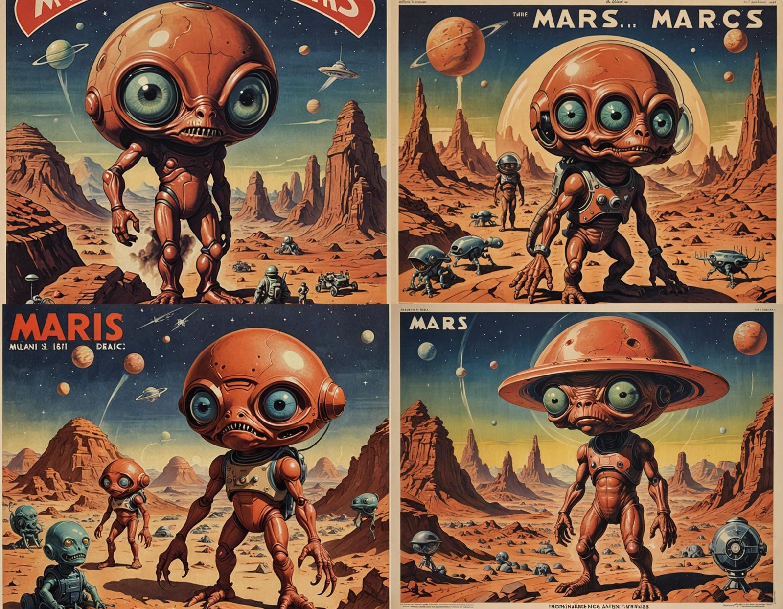 1930s Style Mars Travel Poster with Aliens