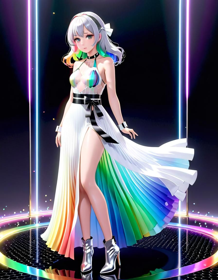 Anime Style: White Honeycomb Dress with Glitter Top