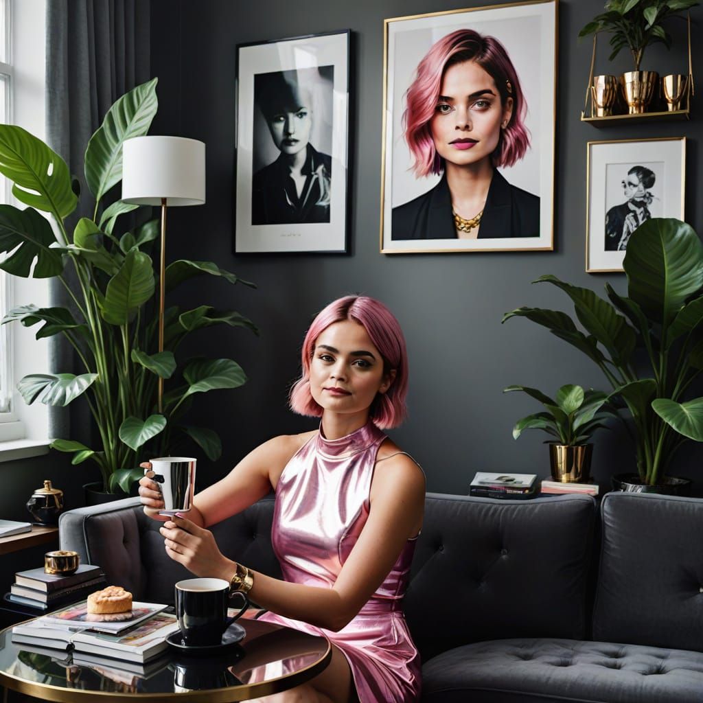 Pink Haired Woman on Sofa, Richter Style