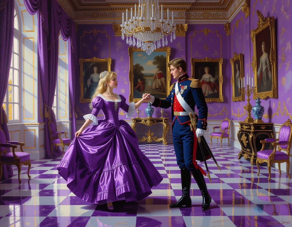 Baroque Violet Dance in Luxurious Room