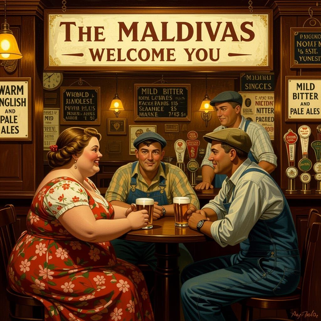 Lively Pub Scene in Rockwell Style