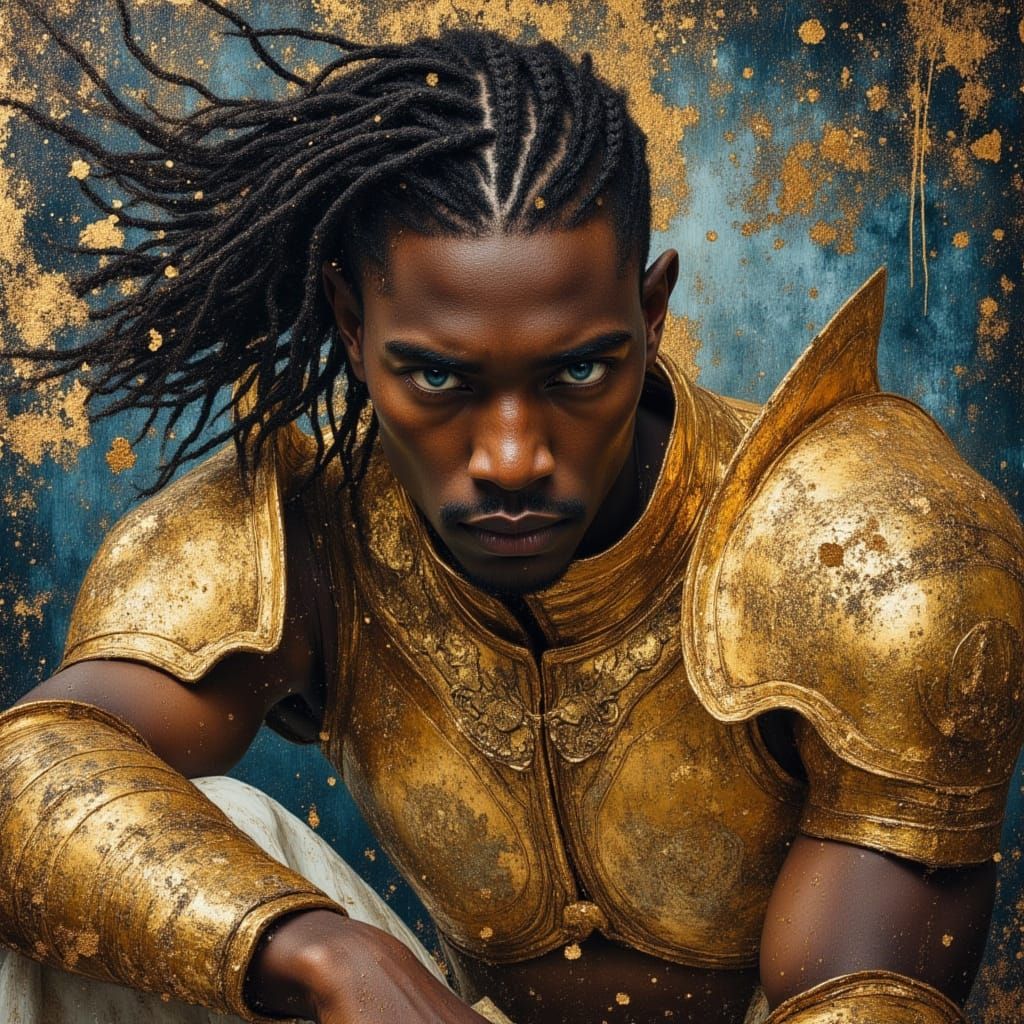 Idris Elba as African Warrior God in Oil Painting Style
