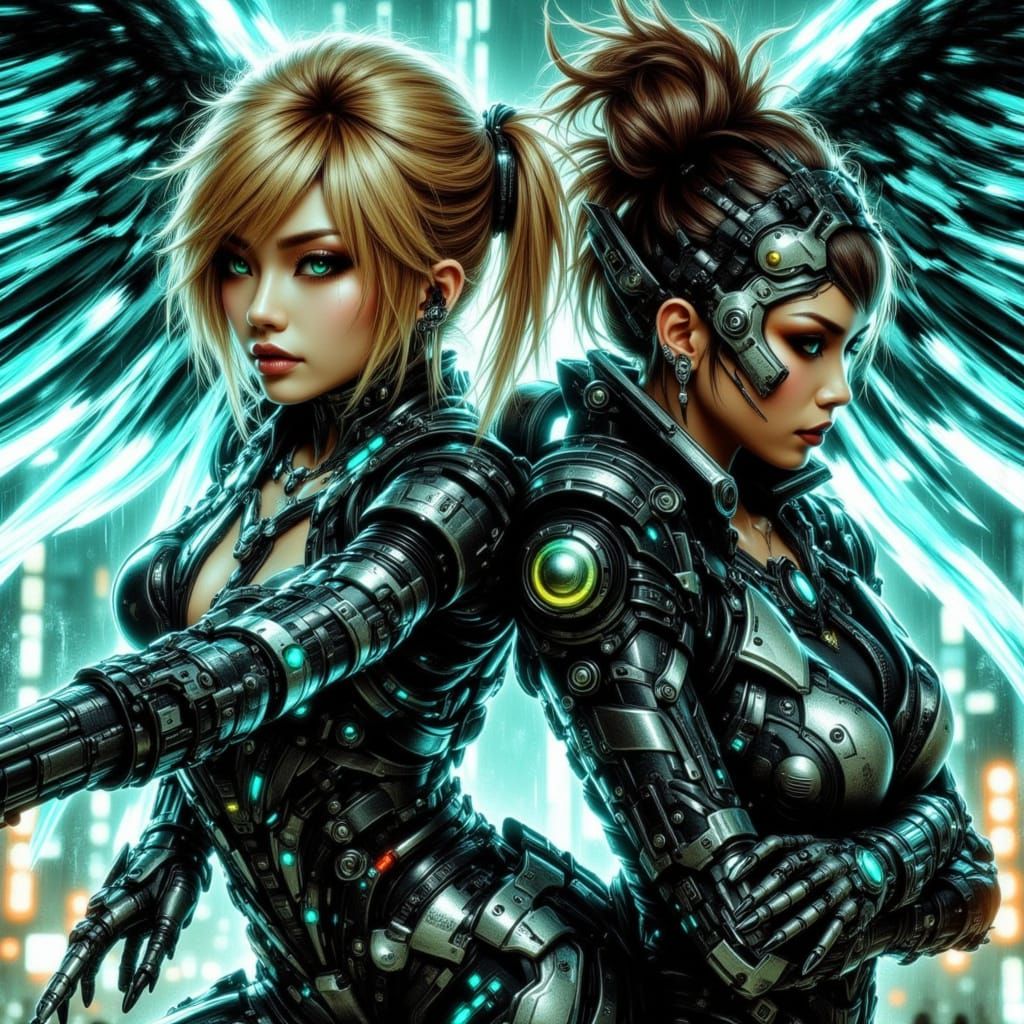 Cyber-Angel and Afrocentric Warrior in Manga Style