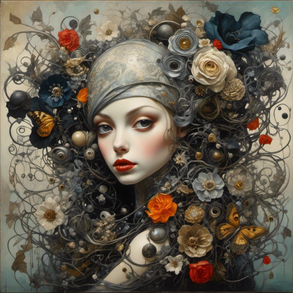 Surreal Art Deco Psychedelic Charcoal Dreamscape