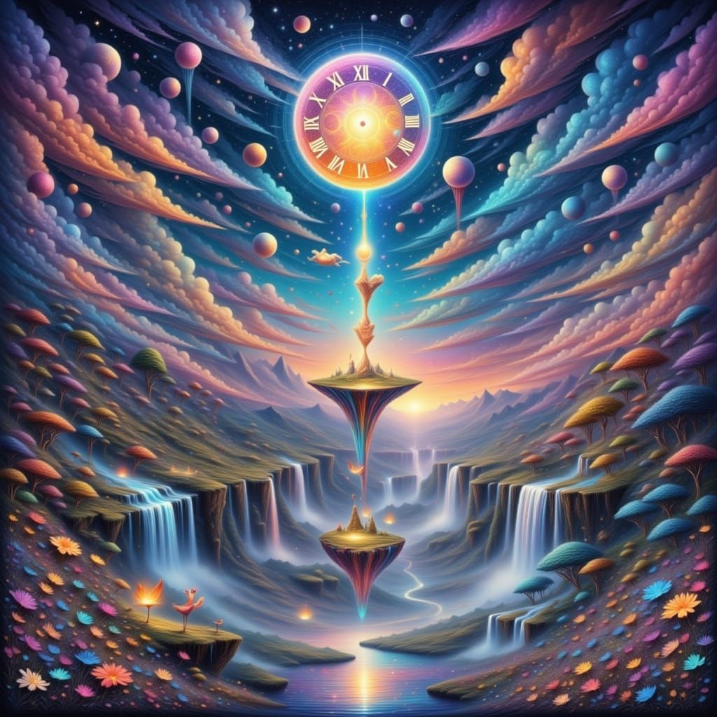 Dreamlike Landscape with Floating Islands and Waterfalls