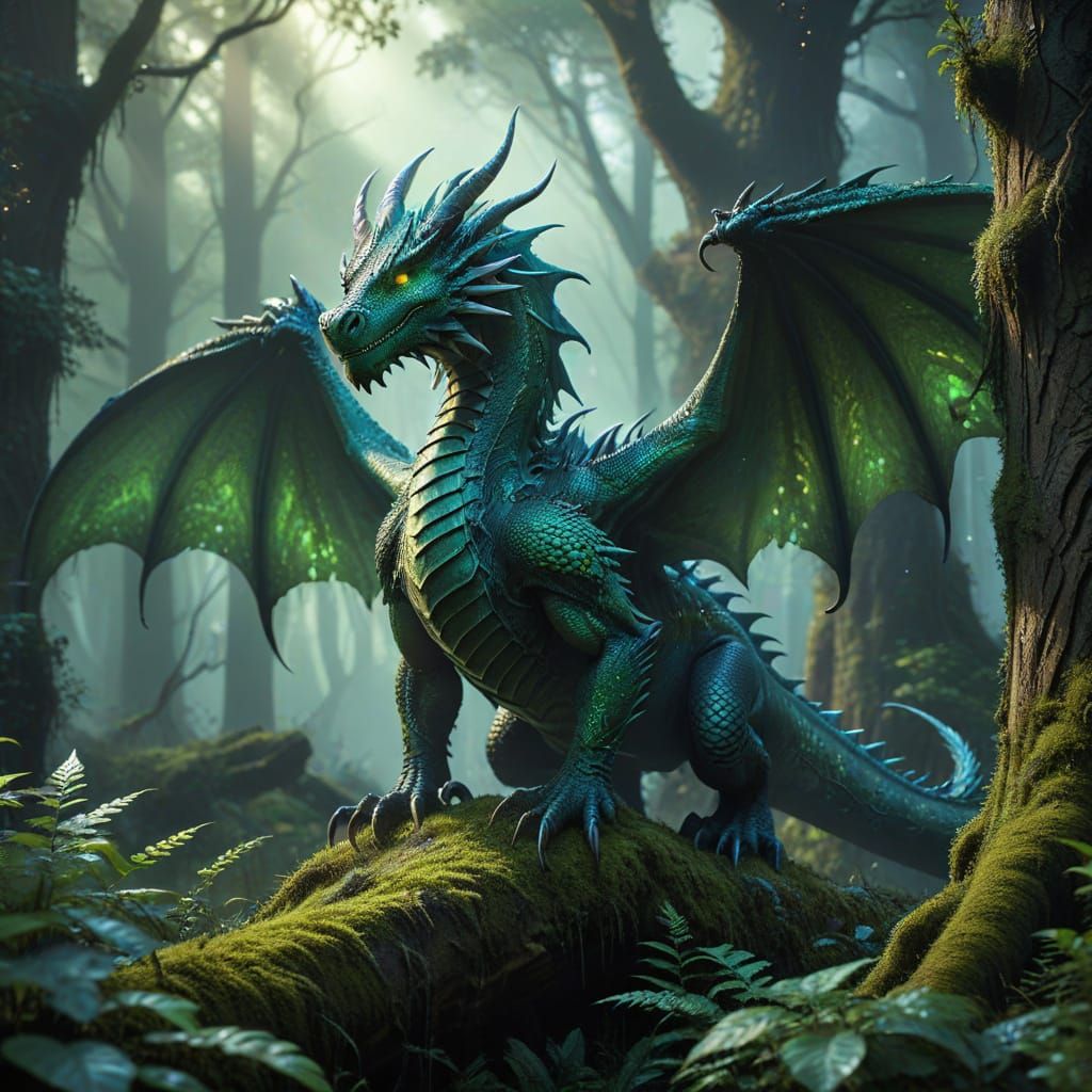Mystical Dragon in Emerald Forest