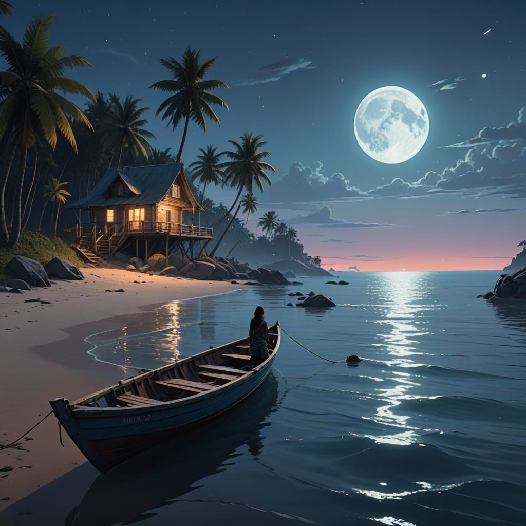 Mystical Ocean Goddess Under Moonlit Skies