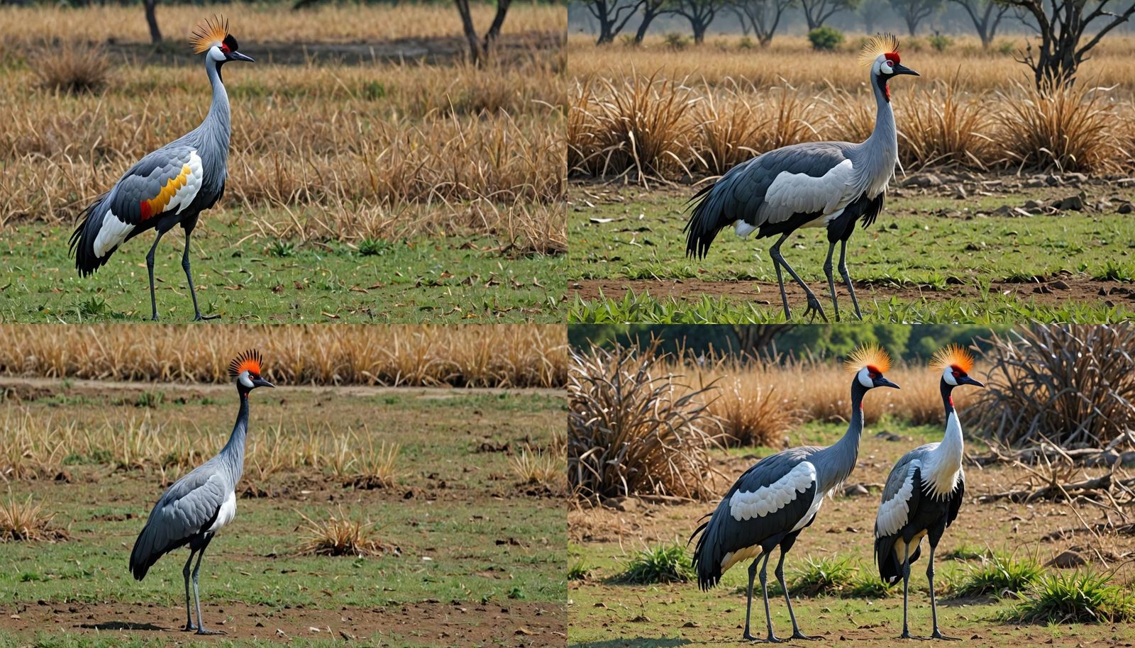 Elegant Crested Crane Bird in Surreal Field