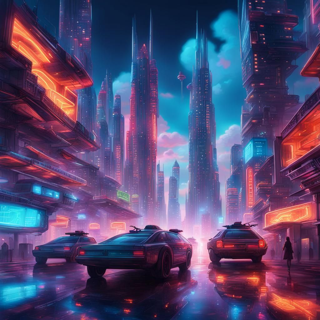 Vibrant Futuristic Cityscape with Neon Lights