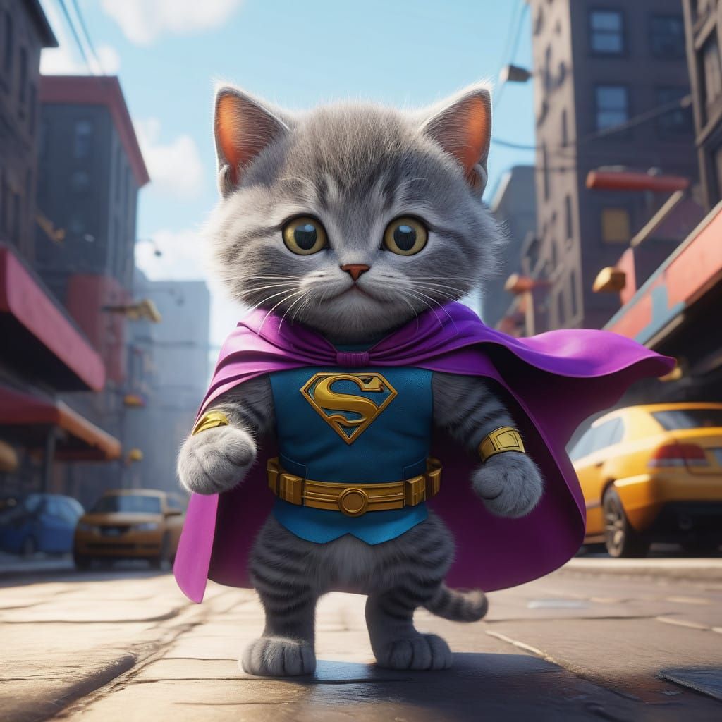Whimsical Gray Kitten Hero
