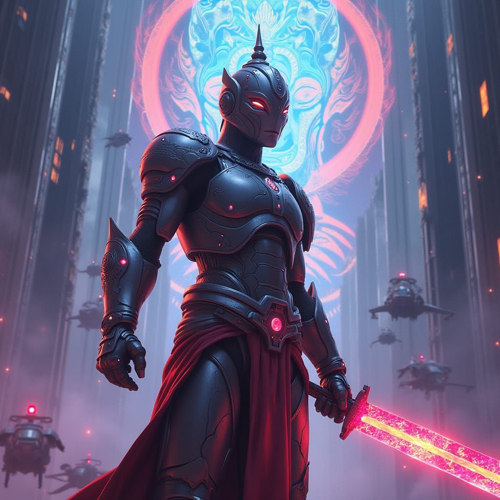 Futuristic Thai Warrior with Laser Sword