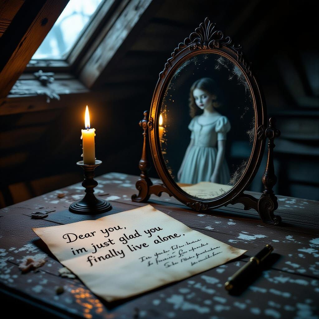Eerie Love Letter in Creepy Attic with Mirror Reflection