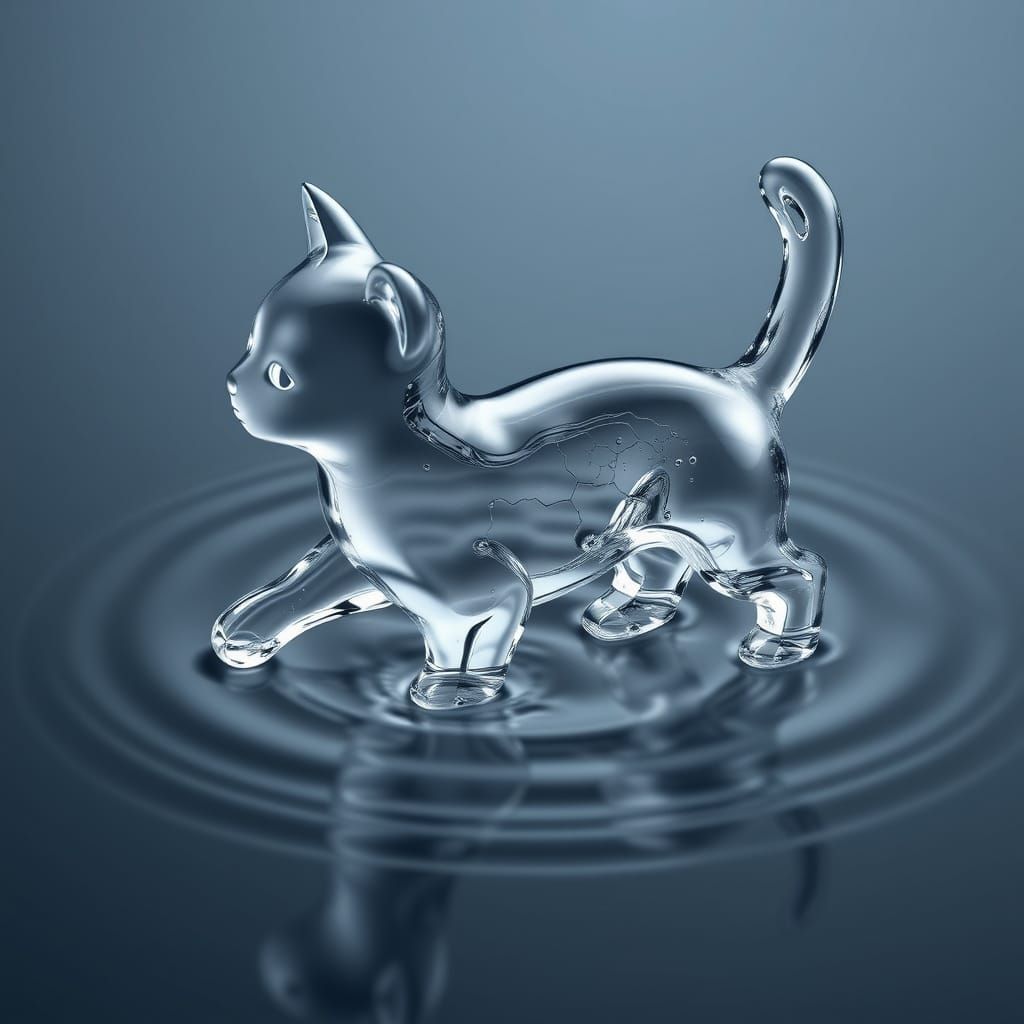 Whimsical Feline Formed from Liquid