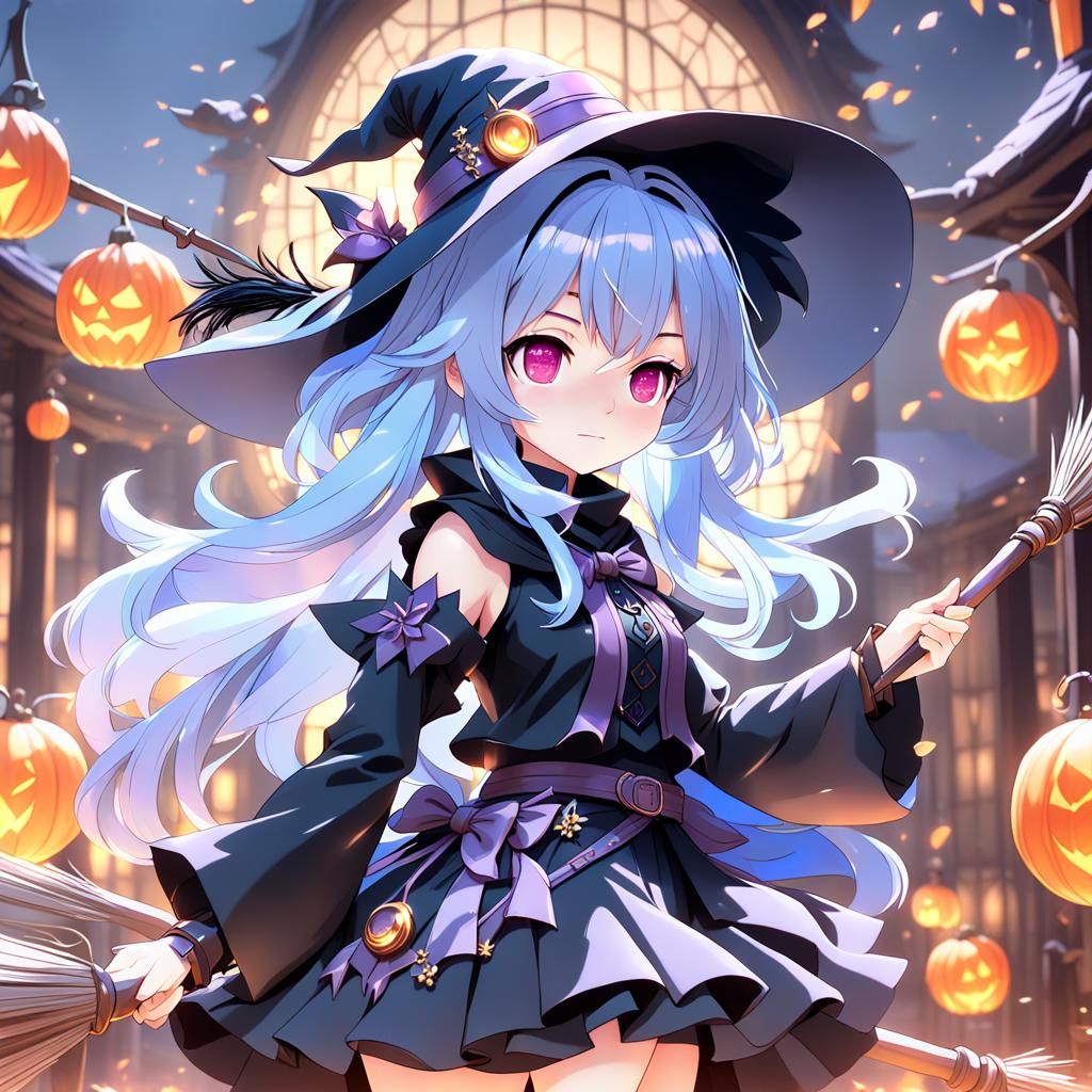 Cute Anime Witch Girl in Ethereal Style