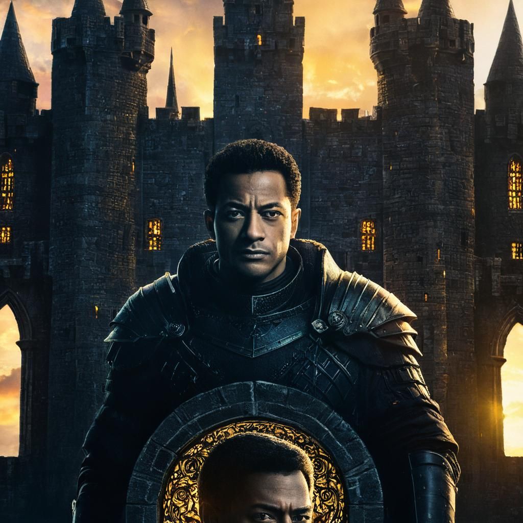 Majestic Black Brick Castle with Sunlight, Fantasy Art