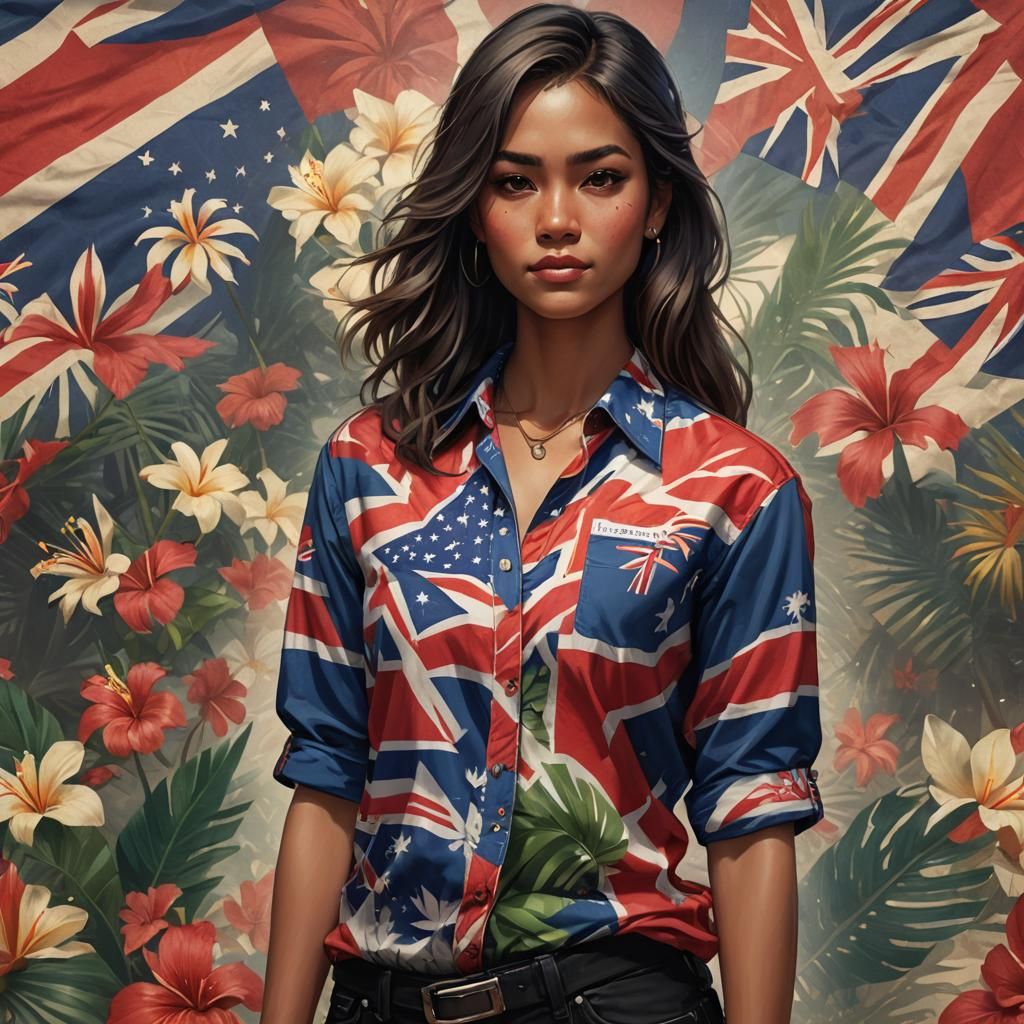 Hawaiian Woman Portrait in Hyperdetailed Art Style