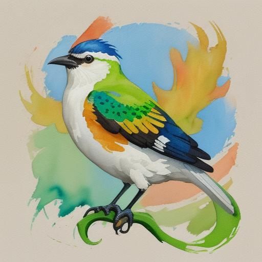 Bird Sticker Logo in Gouache Watercolor Style