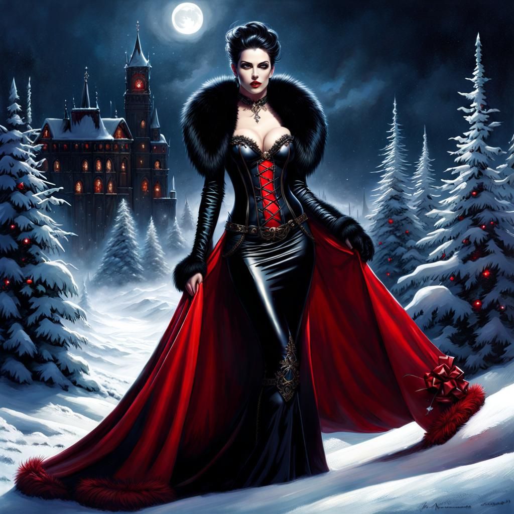Gothic Christmas Vampire Portrait in Dark Fantasy Style